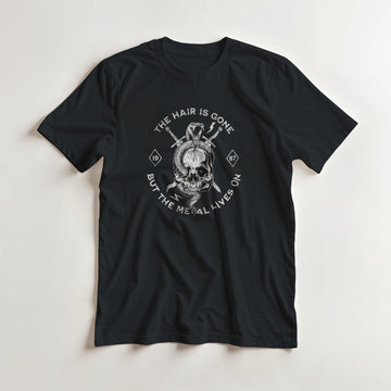 80s Hair Metal T-Shirt – "The Hair Is Gone, But The Metal Lives On" – Classic Fit, Durable Cotton Tee